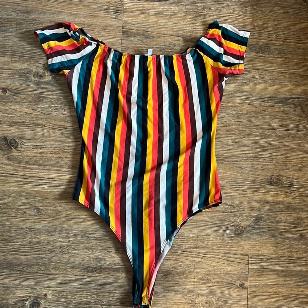 Cute colorful 90’s stripped body suit!
